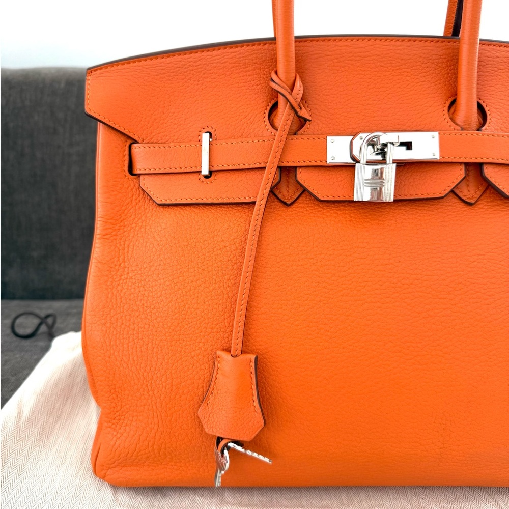 Hermes Birkin 35 Orange Clemente leather tote bag authentic silver hardware - Picture 4 of 16